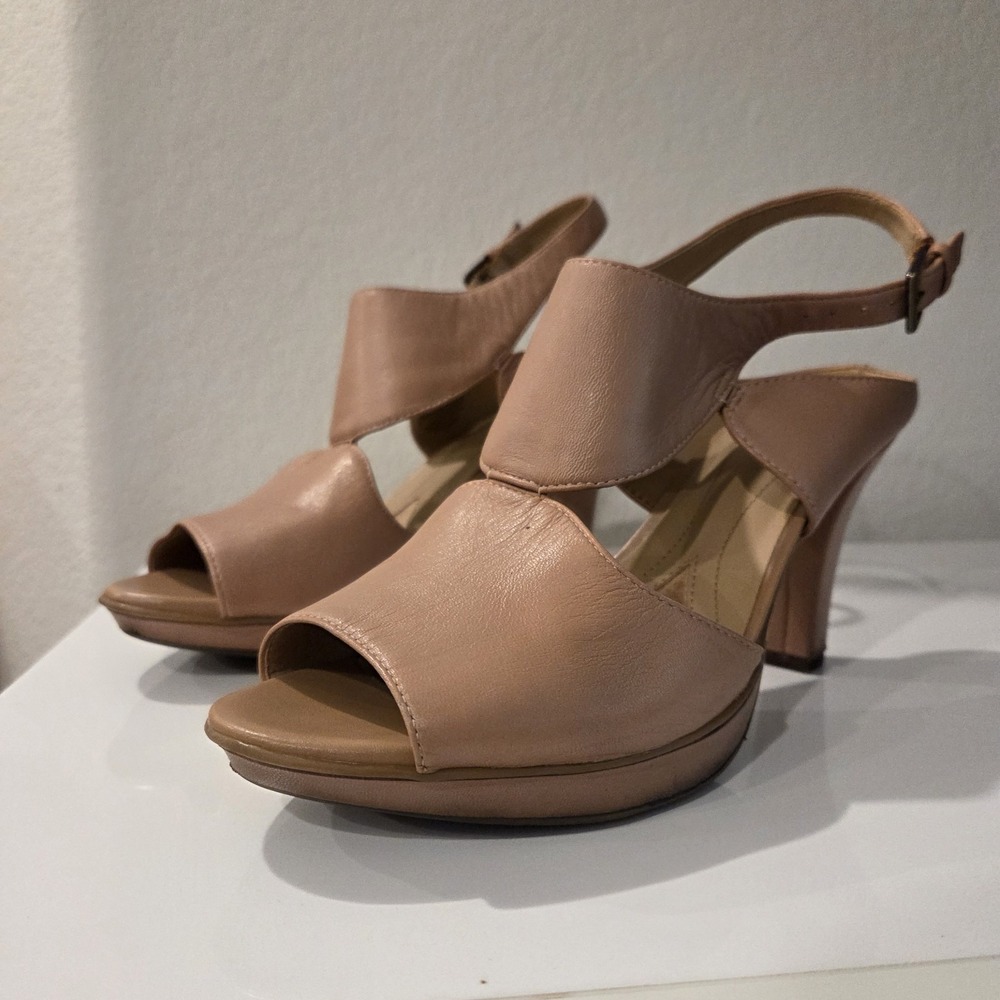 Naturalizer Womens Platform Heels Nude Leather 8.5M peep-toe slingback Sandal